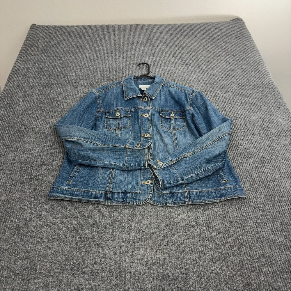 Coldwater Creek Denim Jacket Women XL Blue Cotton Blend Button Up Classic Casual - Picture 2 of 5